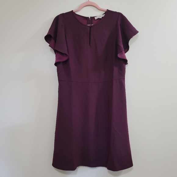 LOFT Dresses & Skirts - Loft a line ruffle sleeve purple dress nwt
